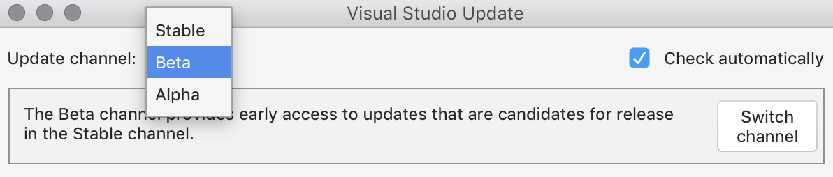 visual studio for mac checking for updates